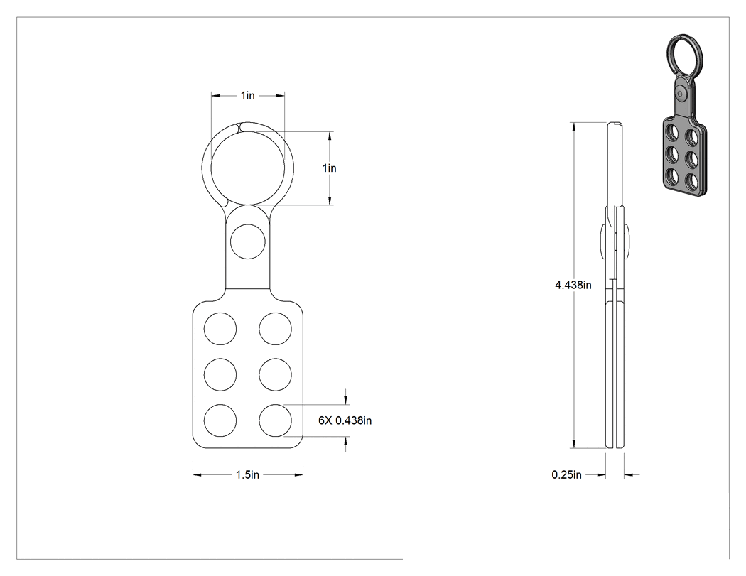 Teknik Çizim - Kilitleme Mandalı, Vinil Kaplı 304 Paslanmaz Çelik, 1" x 1" Mandal Boşluğu