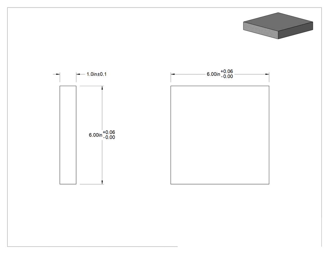 Teknik Çizim - Metal Dedektörü Sınıfı UHMW Levha, 6" x 6" x 1"