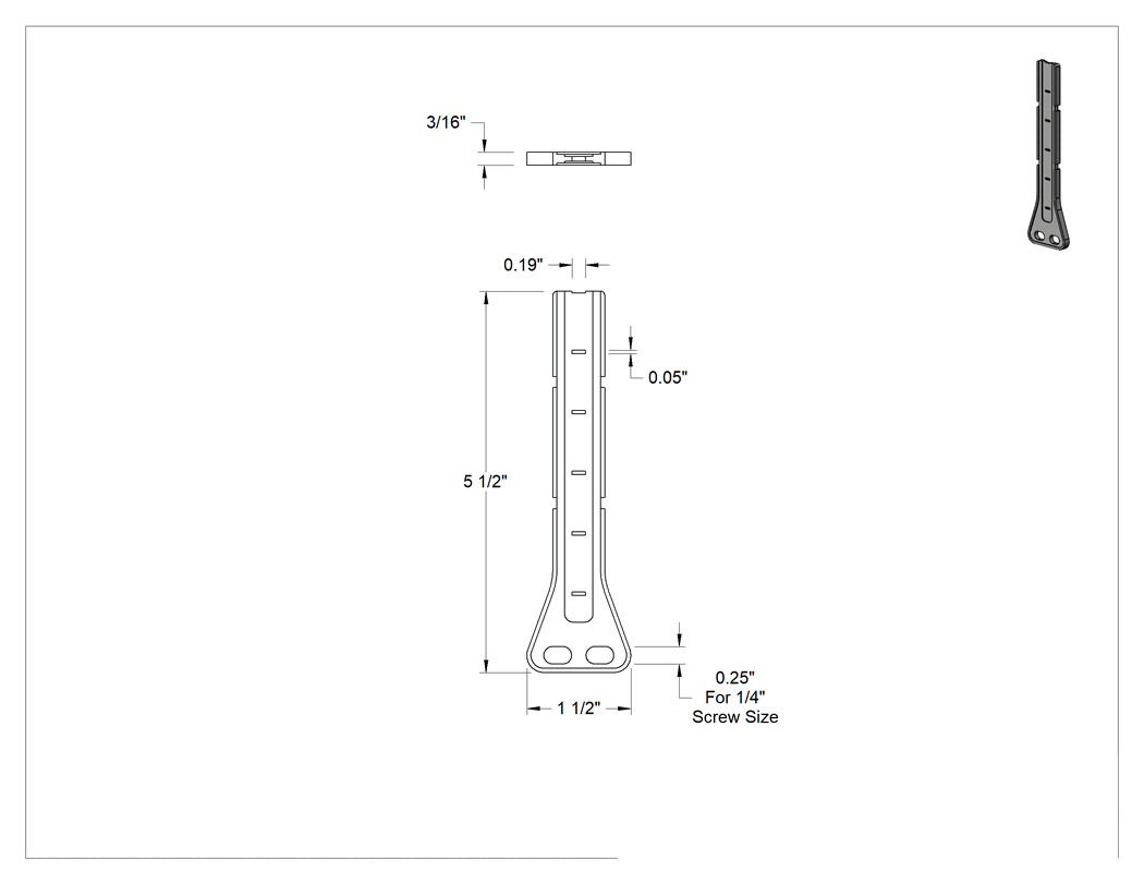 Teknik Çizim - Standoff Kablo Bağı Montajı, 1-1/2" Uzunluk x 3/16" Genişlik x 5-1/2" Yükseklik