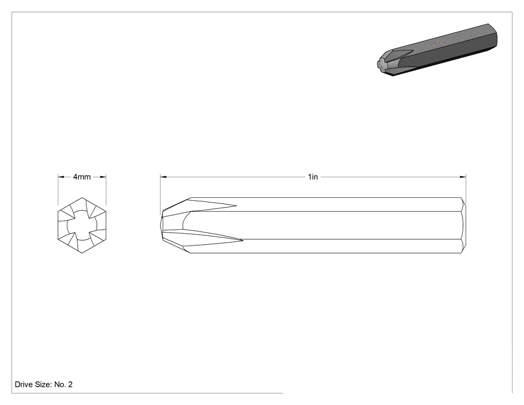 Teknik Çizim - 2 Numaralı Phillips Ucu, 4 mm Altıgen Şaft