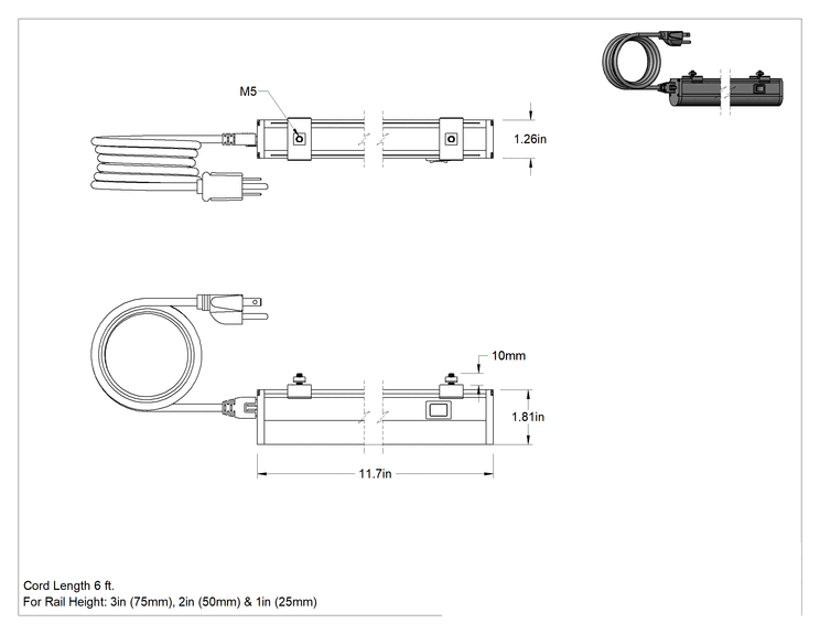 Teknik Çizim - T-Yivli Çerçeve, Şerit Işık, 1-1/4" Genişlik, 11-3/4" Uzunluk, 750 lümen