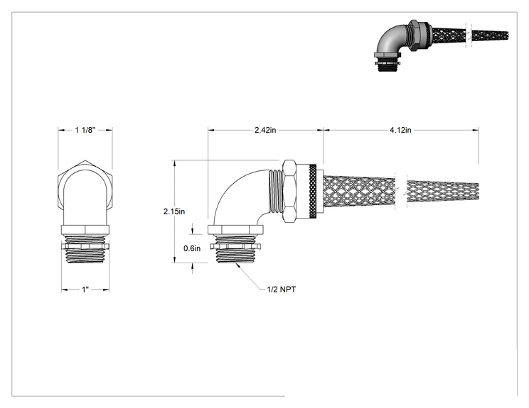 Teknik Çizim - 90 Derece Dirsek Sure-Grip Alüminyum Kablo Tutucu, Dalgıç, 0.19" ila 0.25" kablo dış çapı için, 1/2 Delik Açma