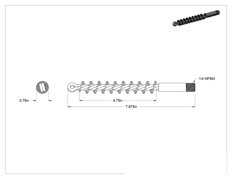 Teknik Çizim - Boru Kazıyıcı, 1/4 NPSM Erkek, 3/4" Fırça Çapı