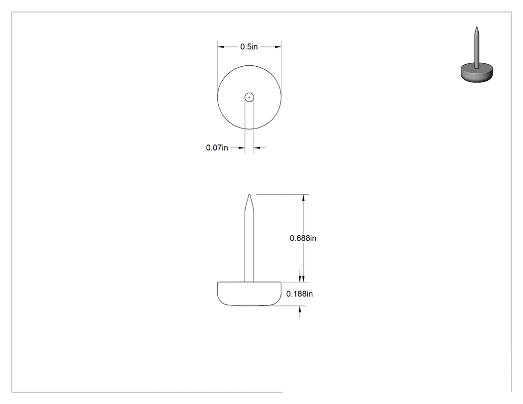 Teknik Çizim - Çekiçle Takılan Koruyucu Ayaklar, 1/2" Çaplı Plastik Tabanlı