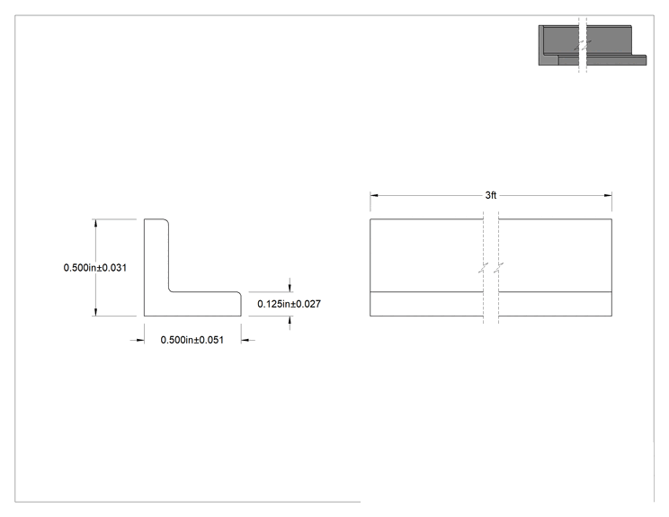 Teknik Çizim - Gıda Endüstrisi Yüksek Sıcaklık Silikon 90 Derece Açılı, 1/2" Genişlik x 1/2" Yükseklik Dış Boyut, 3 Fit Uzunluk