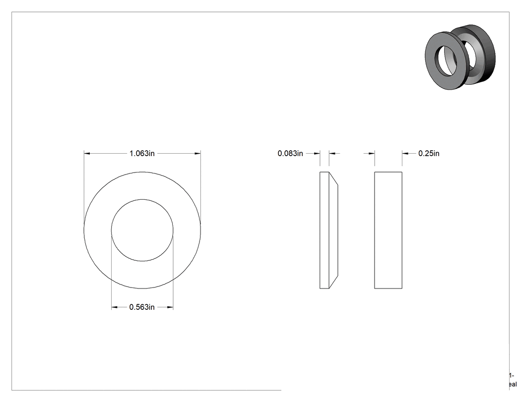 Teknik Çizim - 9/16" iç çap x 1-1/16" dış çap PTFE istiflenebilir V-halka salmastra contası için 1 erkek ve 1 dişi adaptör