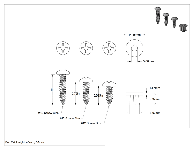 Teknik Çizim - T-Yivli Çerçeve, 40 mm Yüksekliğinde Tek Ray için İtmeli Somun