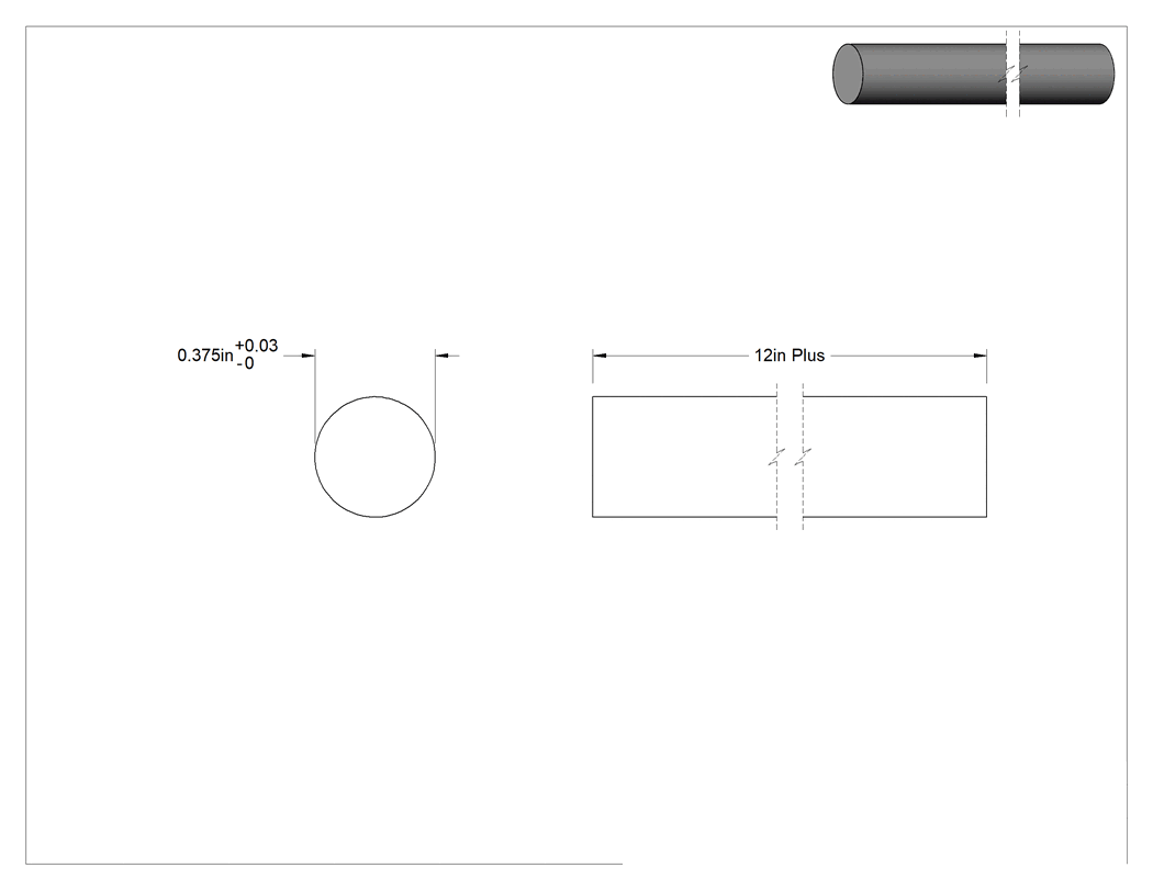 Teknik Çizim - Isı İletken Tungsten Çubuk, Paslanma ve Aşınmaya Dayanıklı, 3/8" Çap, 12" Uzunluk