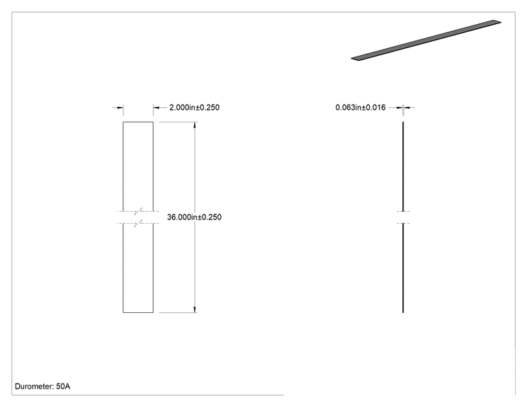 Teknik Çizim - Kumaş Takviyeli EPDM Kauçuk Şerit, 2" x 36", 1/16" Kalınlık