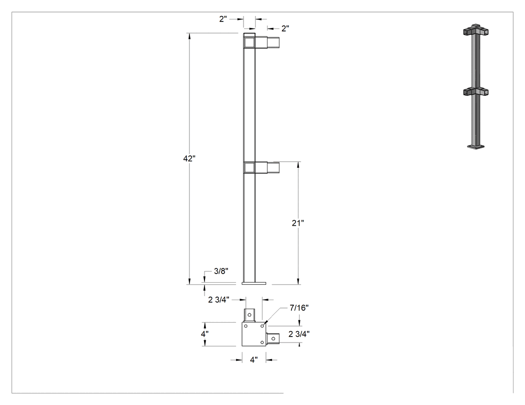 Teknik Çizim - Korkuluk için Köşe Direği