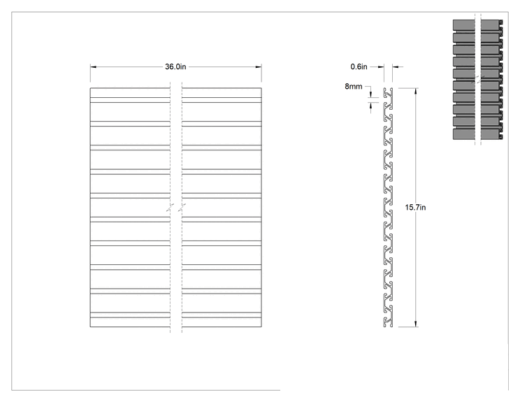 Teknik Çizim - T-Yivli Panel, T-Yivli Çerçeve için 36" Genişlik x 15-3/4" Yükseklik