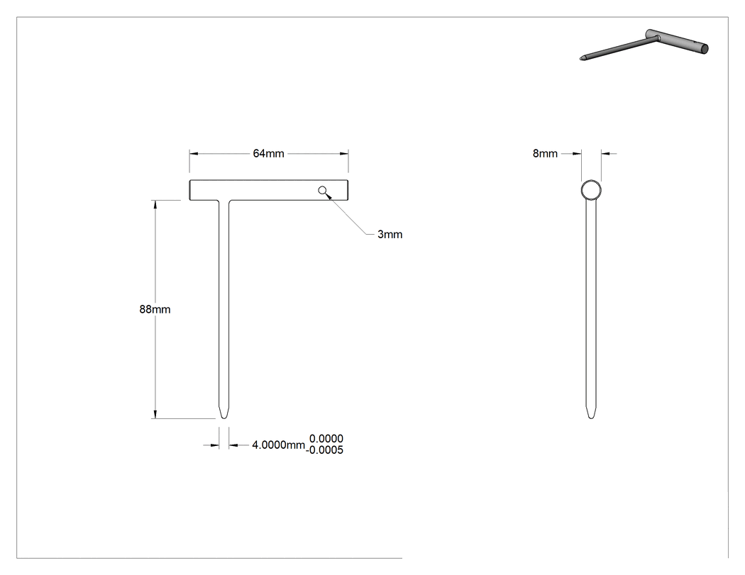 Teknik Çizim - Hassas Hizalama Pimi, L Stili, 4 mm Pim Çapı, 88 mm Uzunluk