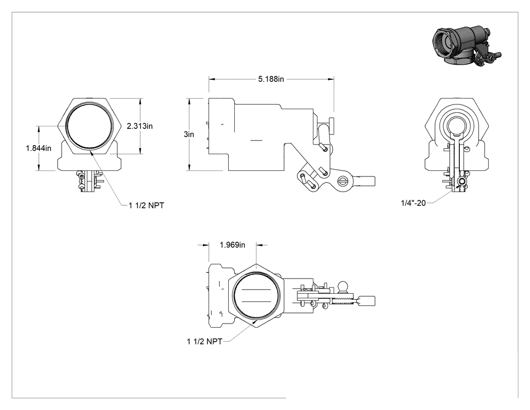 Teknik Çizim - Su için Şamandıralı Vana Gövdesi, Buna-N Kauçuk Conta, 1-1/2 NPT Dişi Giriş x Çıkış