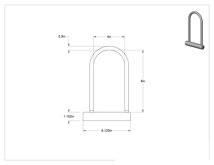 Teknik Çizim - Ekstra Boşluklu Çıkarılabilir Şakel Asma Kilidi, 1-1/8" Çapında Katı Çelik Gövdeli, Master Lock 8170D