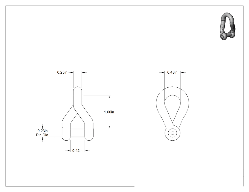 Teknik Çizim - 90 Derece Bükümlü Gömme Pimli Şakel, Kaldırma Amaçlı Değildir, 1/4" Kalınlık