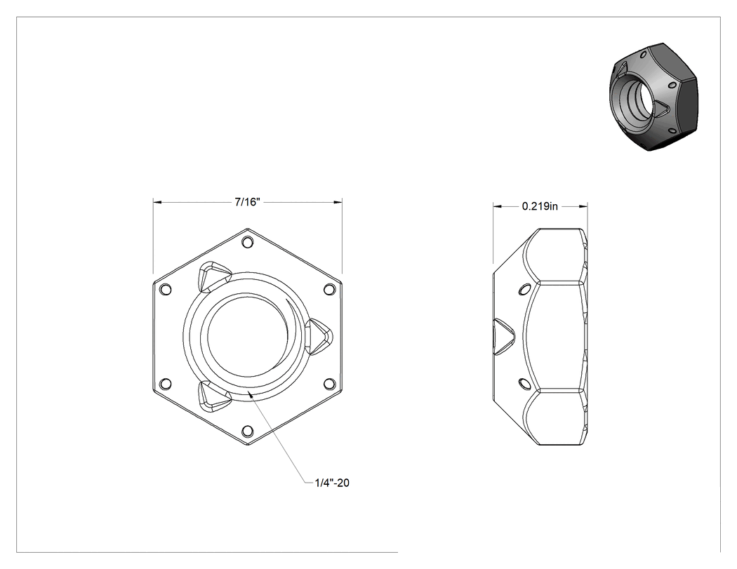 Teknik Çizim - Top-Lock Deforme Edilmiş Dişli Kilit Somunu, Çinko Pul Kaplamalı Yüksek Mukavemetli C Sınıfı Çelik, 1/4"-20