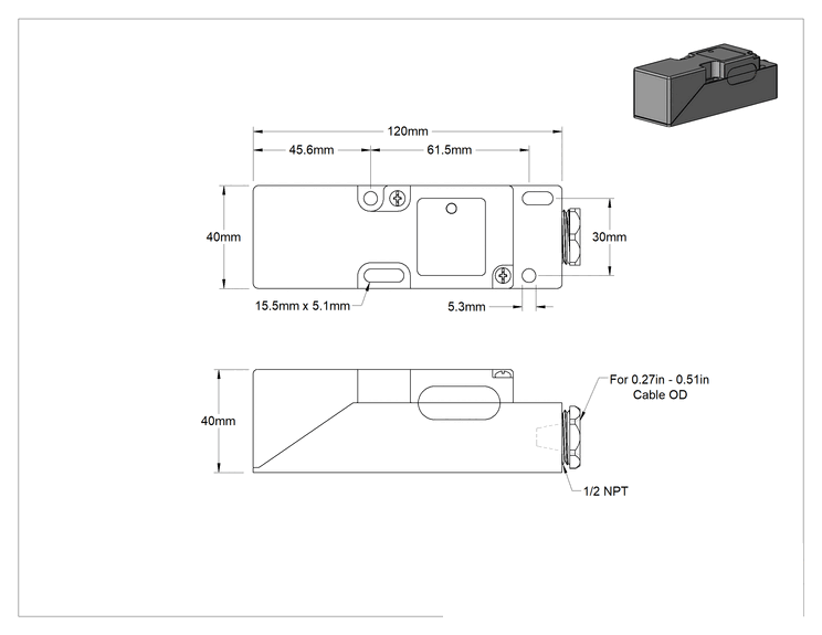 Teknik Çizim - AC/DC Metal Nesne Yakınlık Anahtarı, IP-65 Sınıfı, 1/2" Vidalı Terminal ile Gömme