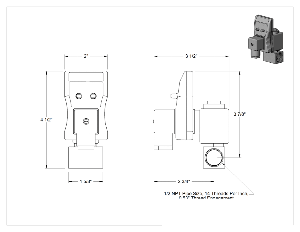 Teknik Çizim - Zamanlayıcılı Basınçlı Hava Tahliye Vanaları, NEMA 4 Muhafaza, 24 V DC Sabit Kablo Bağlantısı, 1/2 NPT Dişi