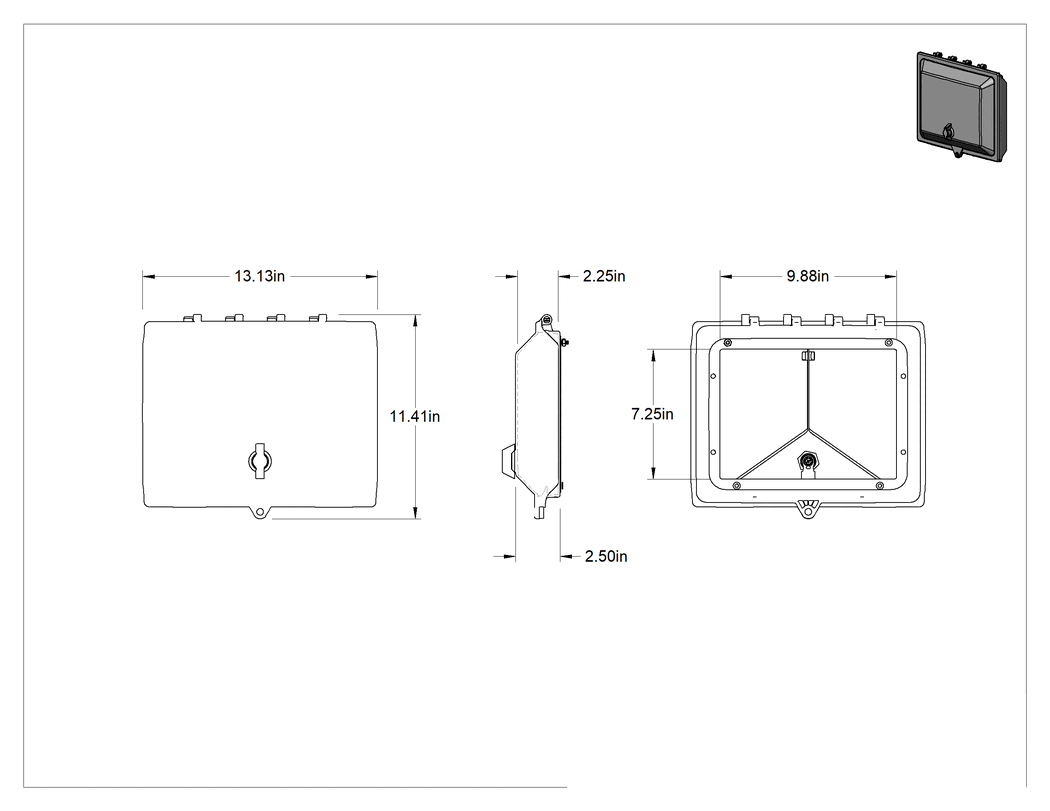 Teknik Çizim - Muhafazalar için HMI Kapağı, Bükümlü mandal kapatma, 13-1/8" Yükseklik x 11-3/8" Genişlik