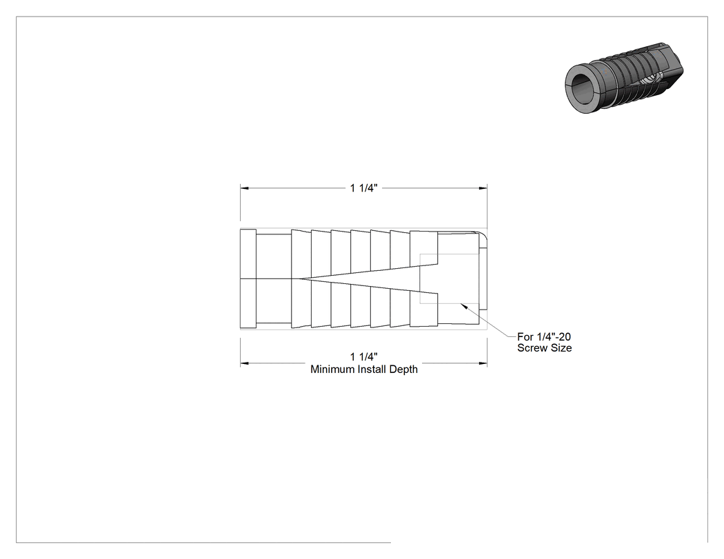 Teknik Çizim - Blok ve Tuğla için Yüksek Mukavemetli Ankraj, 1/4"-20 Diş Boyutu