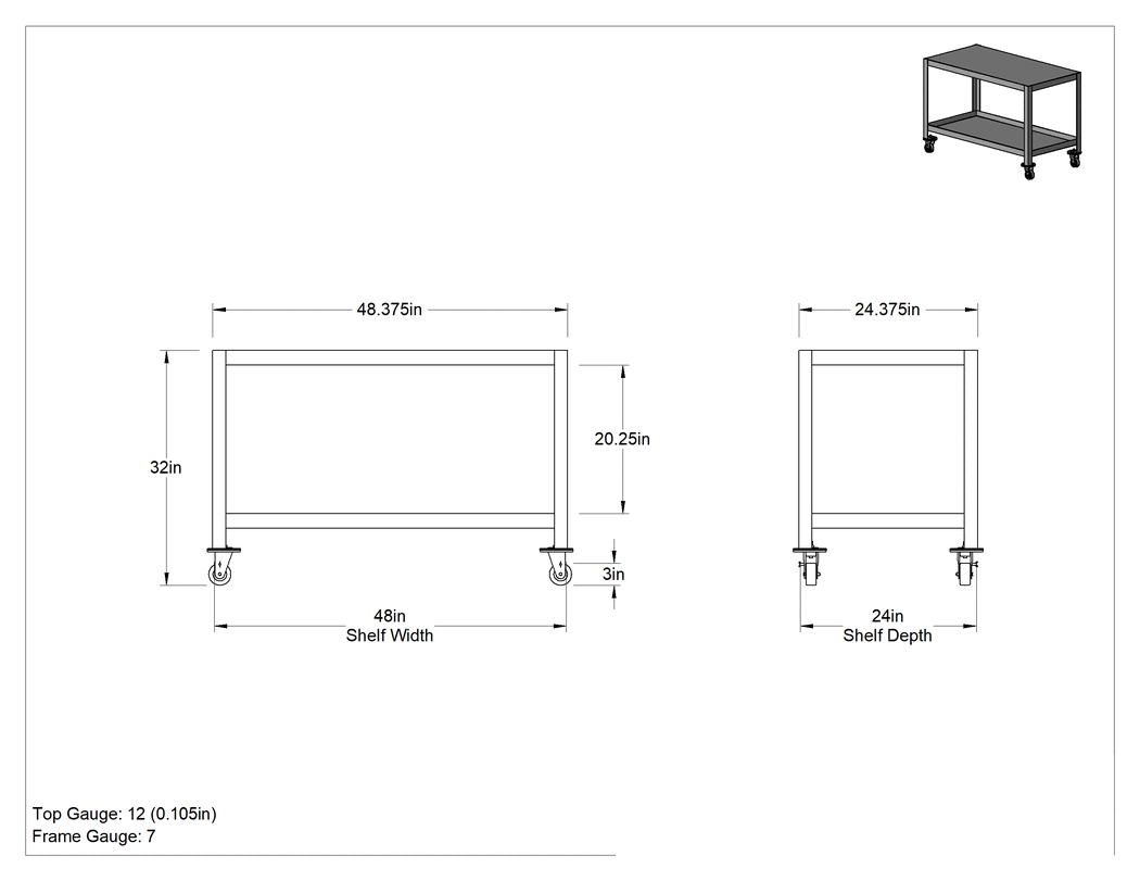 Teknik Çizim - Çelik Masa, Mobil, Raflı, 32" Yükseklik x 48" Genişlik x 24" Derinlik