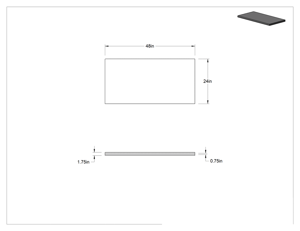 Teknik Çizim - Kompozit Ahşap Tezgah Üstü, 48" Genişlik x 24" Derinlik