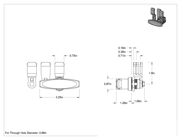 Teknik Çizim - T-Kolu Kam Mandalı, Krom Kaplı Çelik, 1/8", 3/8" ve 11/16" Kilitleme Mesafesi