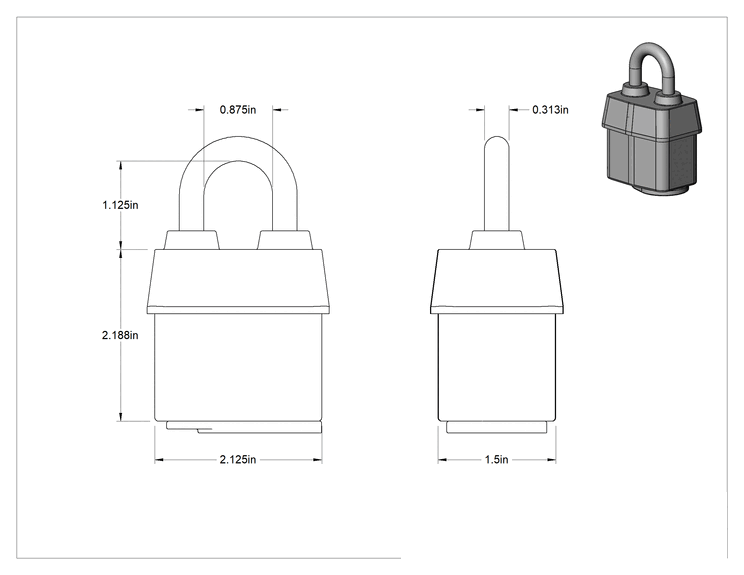 Teknik Çizim - Lamine Çelik Gövdeli Hava Koşullarına Dayanıklı Asma Kilit, Master Lock 6121, Ekstra Boşluklu Eş Anahtarlı