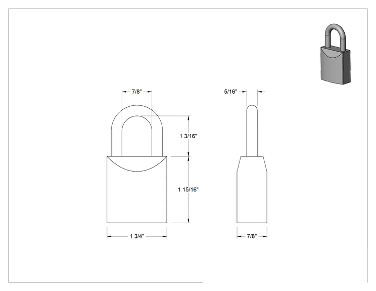 Teknik Çizim - Katı Krom Kaplı Çelik Gövde Asma Kilidi, Ekstra Boşluklu, Master Lock 7040 #, 10G050 Numaralı Anahtarla Eşleşen