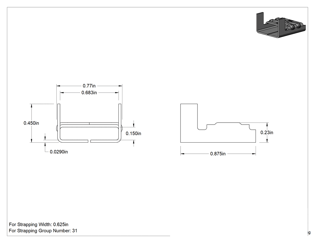 Teknik Çizim - 316 Paslanmaz Çelik Çemberleme Tokaları, Grup Numarası 31 Hafif Hizmet Metal Çemberleme için