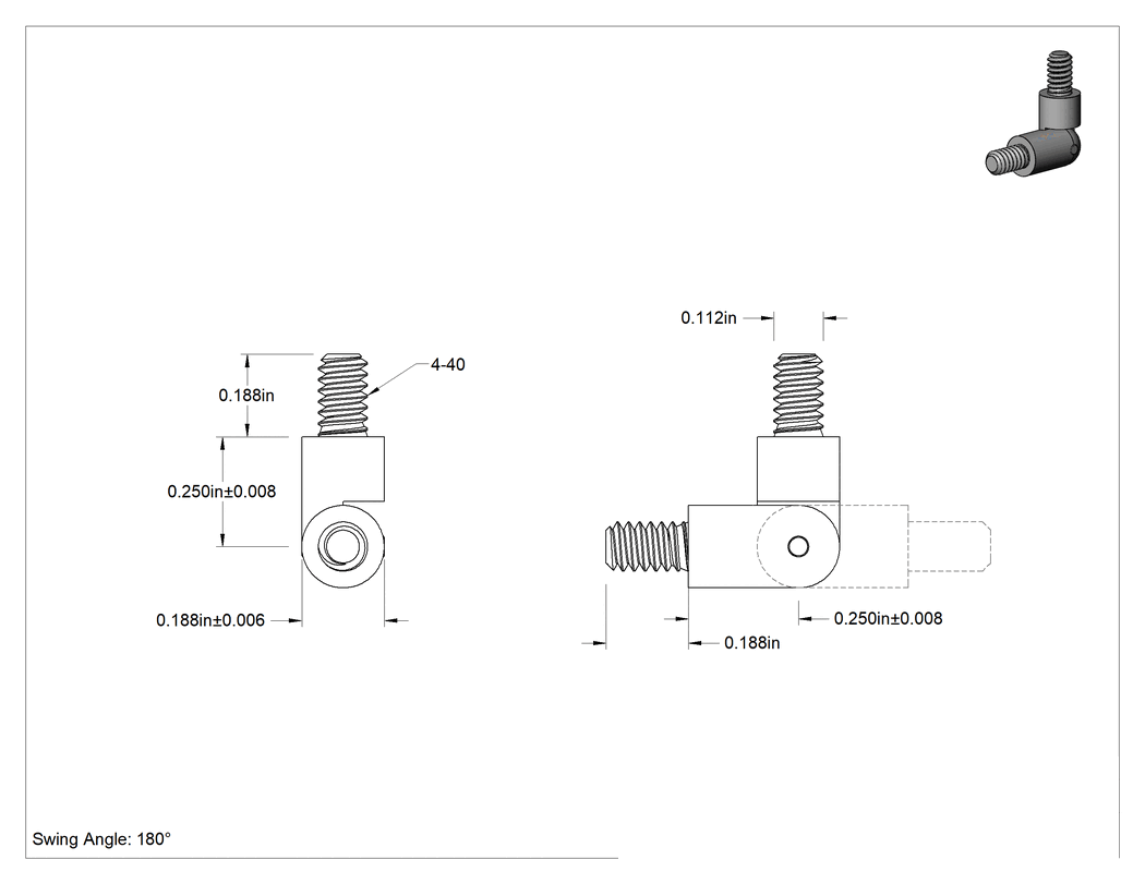 Teknik Çizim - Menteşeli Dişli Yuvarlak Ayırıcı, Erkek, 3/16" Dış Çap