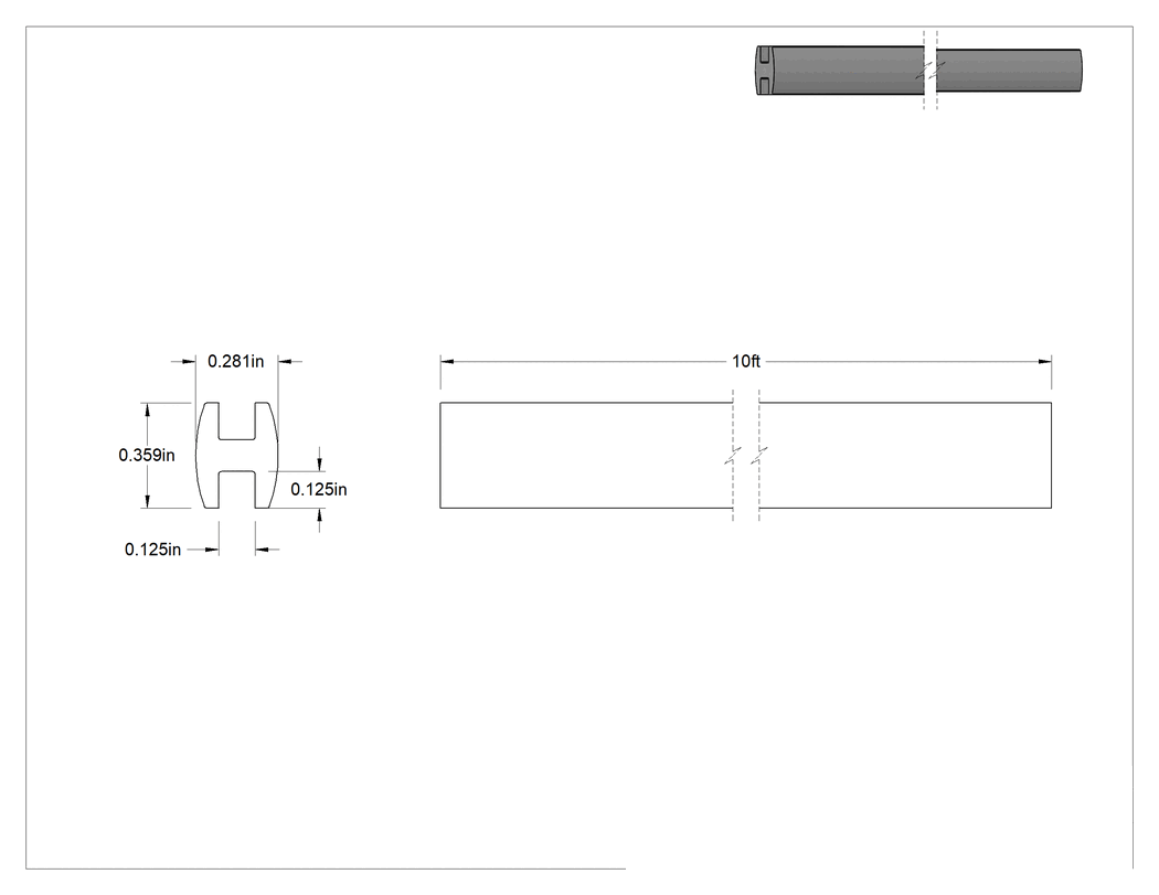 Teknik Çizim - Suya ve Hava Koşullarına Dayanıklı Takmalı H-Conta, 0.125" Kenar Kalınlığına Uygun, 9/32" Genişlik, 23/64" Yükseklik, 10 Fit Uzunluk