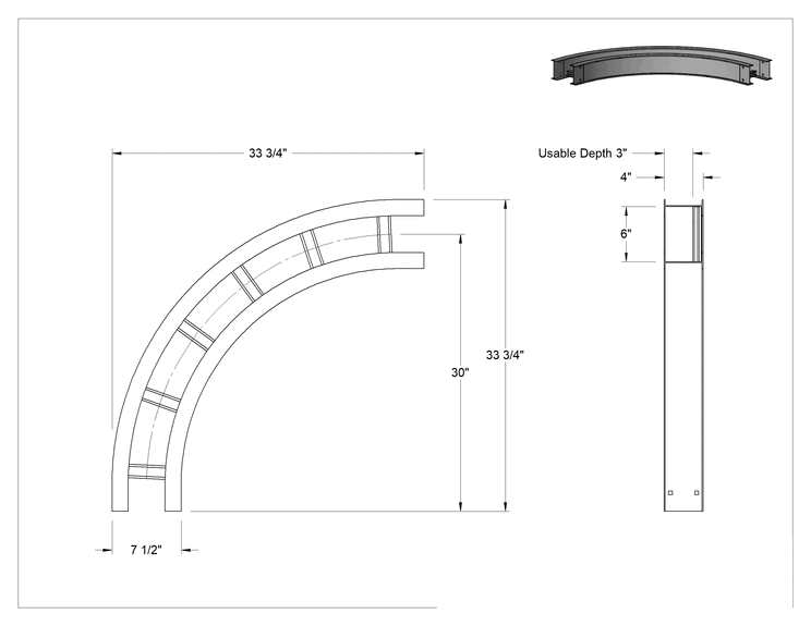 Teknik Çizim - Kablo ve Hortum Kanalı için 6" Genişliğinde 90 Derece Yatay Dönüş