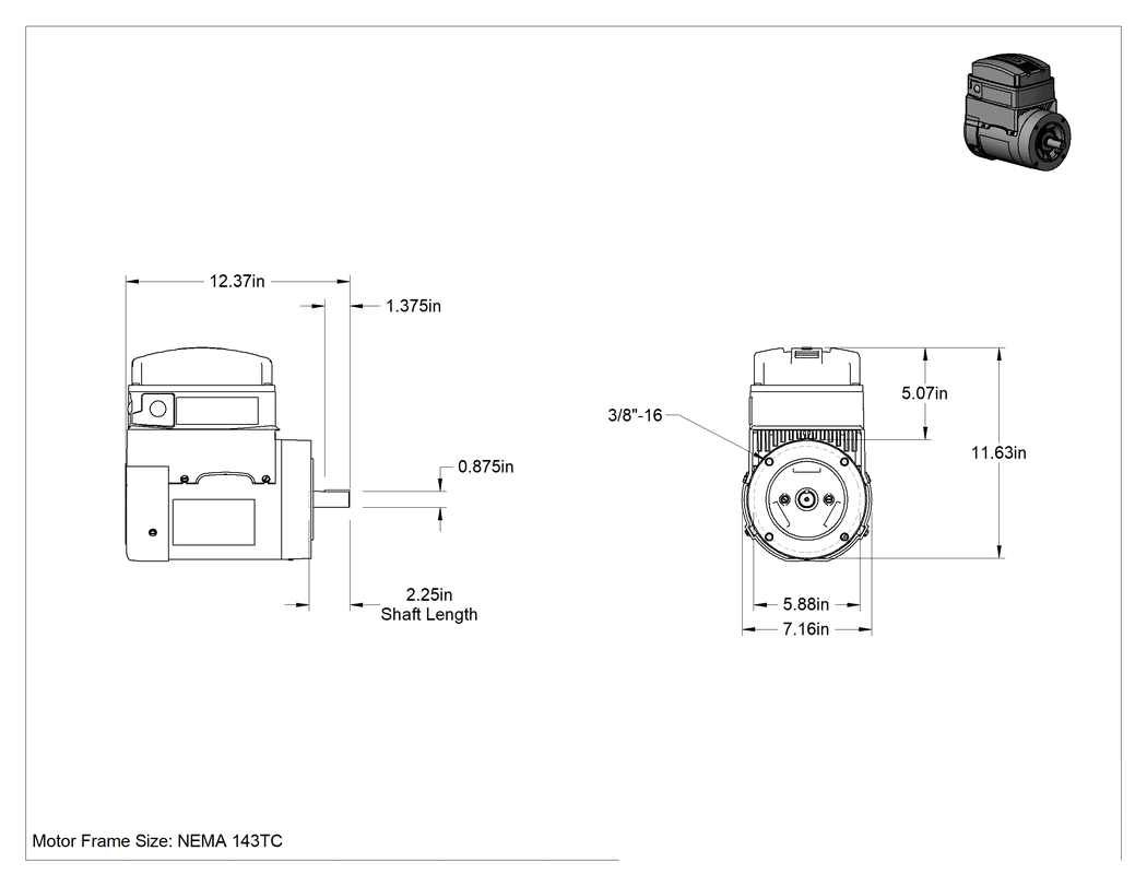 Teknik Çizim - Yüzeye Monte Hız Kontrollü Motor, Programlanabilir, 120V AC, Tek Faz, NEMA 143TC