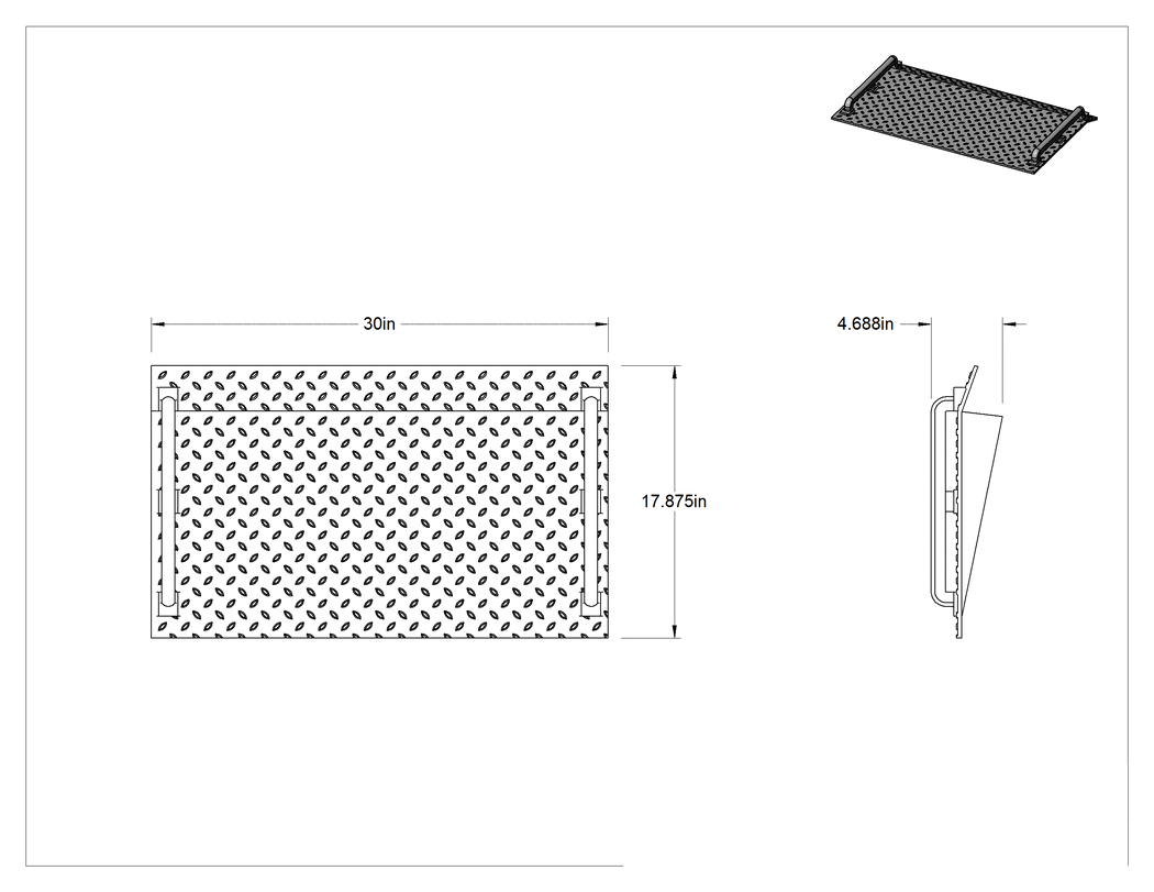 Teknik Çizim - Alçak Yürüyüş Rampası, Elmas Dokulu, +/-, 5" Yükseklik Farkı, 600 lb. Kapasite