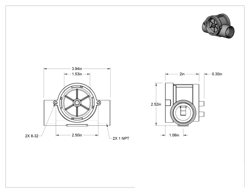 Teknik Çizim - Su ve Yağ için Akış Göstergesi, Turuncu Rotor Göstergesi, Pirinç Gövde, 1 NPT Dişi