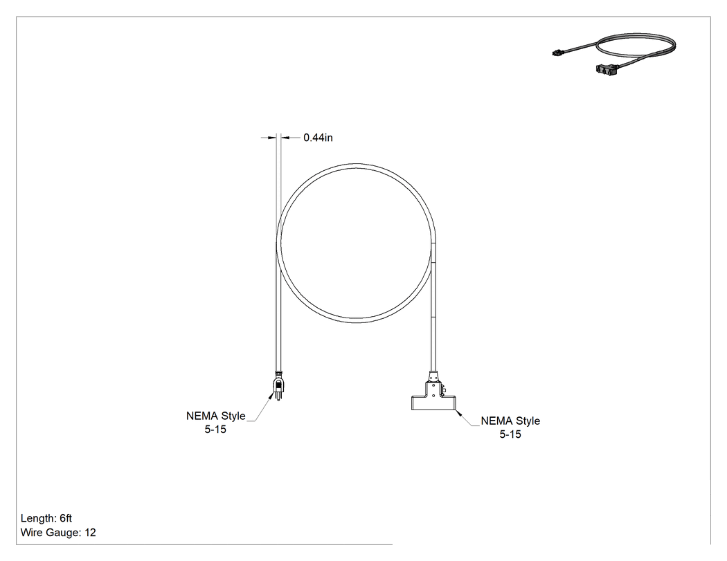 Teknik Çizim - Devre Kesicili Çoklu Priz Uzatma Kablosu, 6 Fit Uzunluk, 0.44" Kordon Dış Çapı