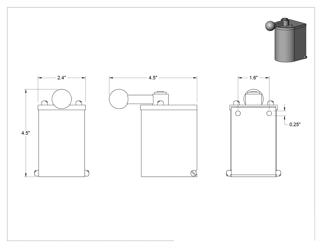 Teknik Çizim - Ters Çevirme Motor Anahtarı, Anlık, Tek/Üç Fazlı, 4.5 inç Yükseklik x 2.4 inç Genişlik