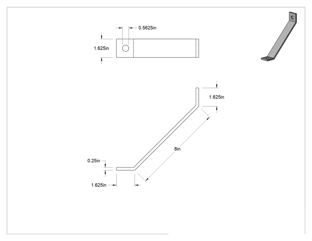 Teknik Çizim - Strut Kanalı Destek, 316 Paslanmaz Çelik, 8" Uzunluk x 1-5/8" Uzunluk