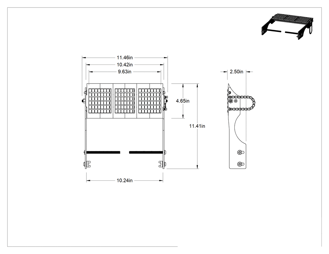 Teknik Çizim - Modüler Mini Zincirli Konveyör için 10-1/2" Genişliğinde Silindir Transfer Uzatması