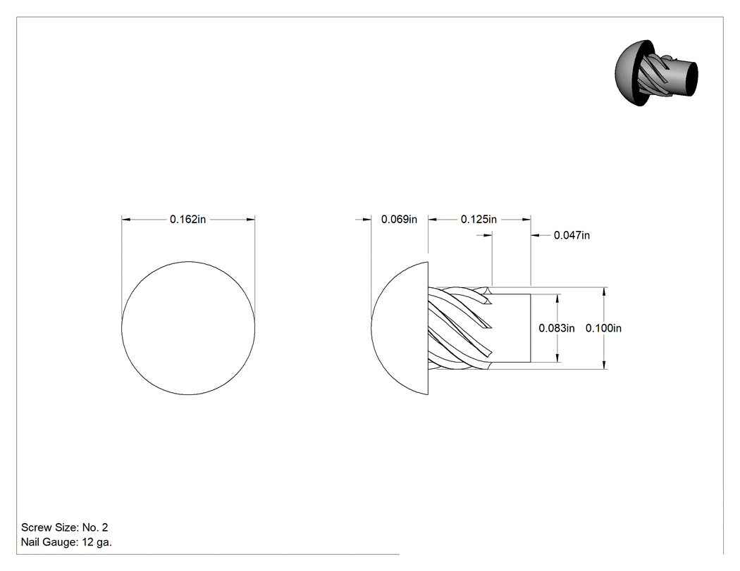 Teknik Çizim - Çinko Kaplı Çelik Vida Çivileri, Metal için, Plastik ve Kontrplak, 2 Numaralı, 1/8" Uzunluk