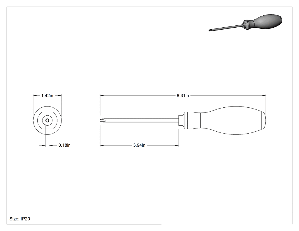 Teknik Çizim - Torx Plus Tornavida, IP20 Tahrik Boyutu
