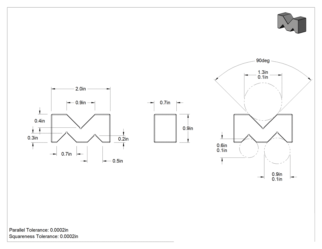 Teknik Çizim - Üç Yollu V-Bloklar, 1-1/4" maksimum iş parçası çapı için