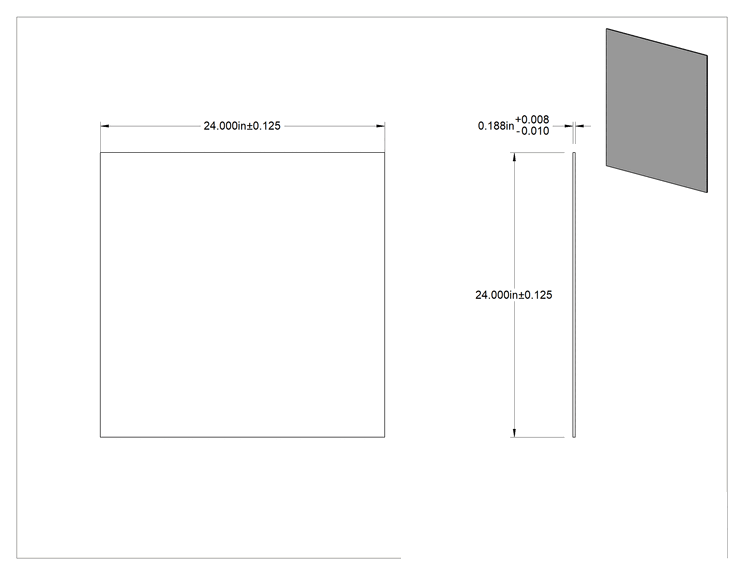 Teknik Çizim - Hava Koşullarına Dayanıklı, Kaynaklanması Kolay A588 Alaşımlı Çelik, 3/16" Kalınlık, 24" x 24"