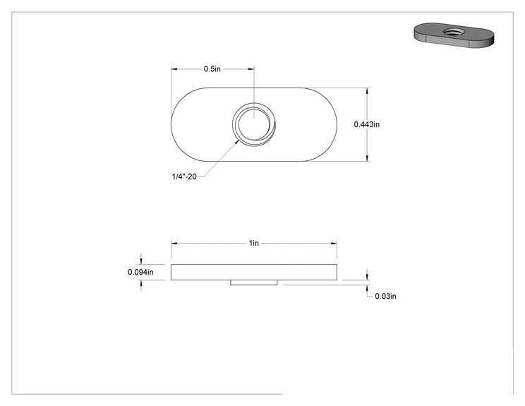 Teknik Çizim - T-Yivli Çerçeve, 1" ve 25 mm Ray için Vida Kilitleyicili Uç Beslemeli Somun