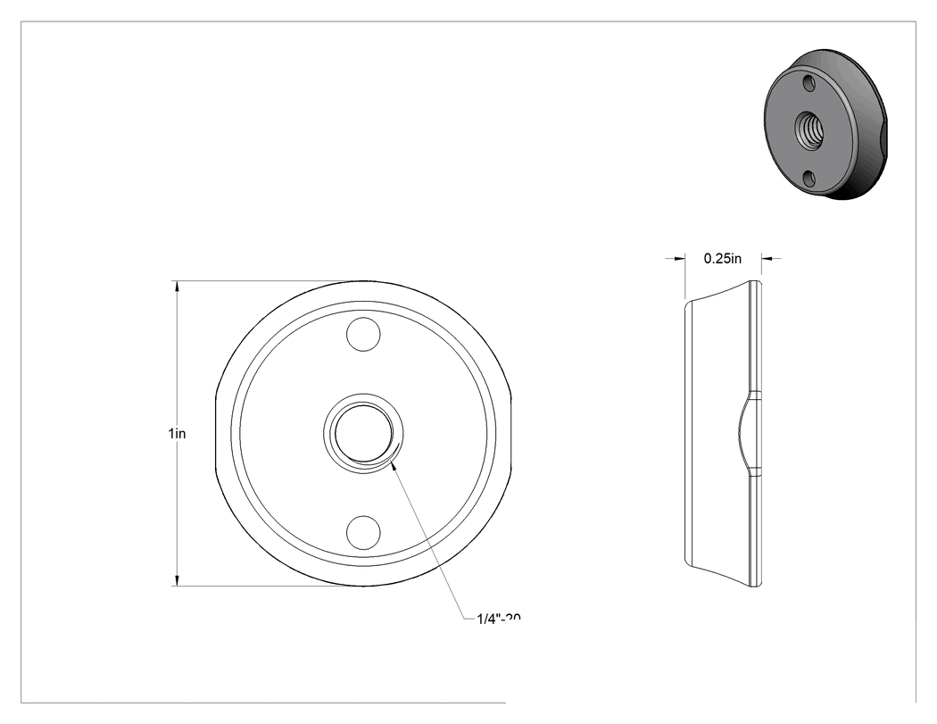 Teknik Çizim - Delikli Anahtar Tahrikli Sabotaj Korumalı Somun, 1/4"-20 Diş Boyutu