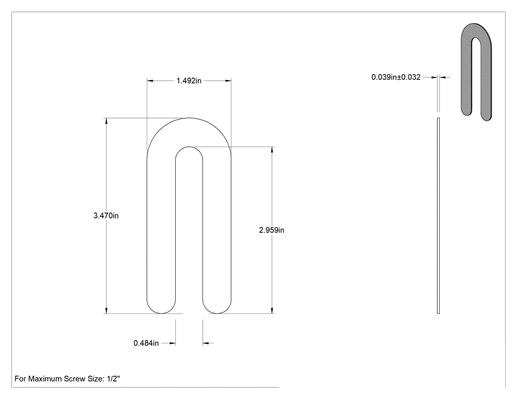 Teknik Çizim - Büyük Ayarlı Yivli Şim, 3-1/2" Uzunluk x 1-1/2" Genişlik, 0.0313" Kalınlık