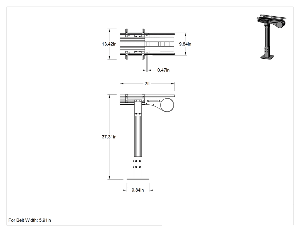 Teknik Çizim - Modüler Mini Zincir Kayışlı Konveyör için 13-1/2" Genişliğinde Avara Tertibatı