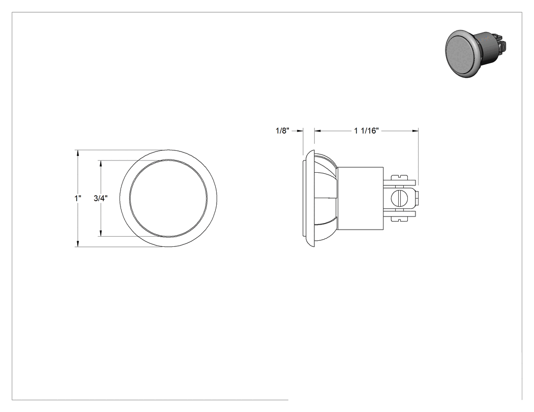 Teknik Çizim - Düşük Gerilim Panel Montajlı Kapı Zili Anahtarı, 19 mm, Vidalı Terminalleri Olan Metal Taban