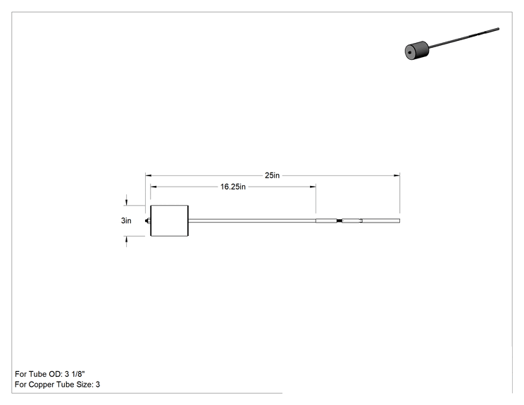 Teknik Çizim - 3" Bakır Boru için Akış Durdurucu